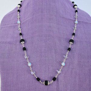 29  3/4" black Tulasi with moonstone (Moon) and clear quartz crystal